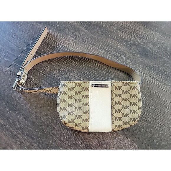 Michael Kors Tan Belt Bag 556137 S/M Synthetic Materials EUC - Picture 1 of 7
